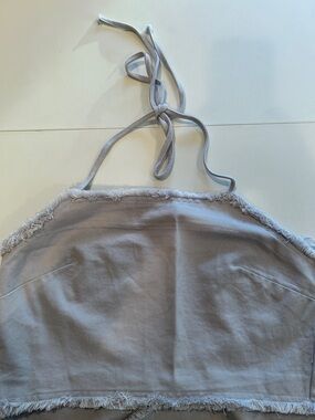 Fate Light Blue Frayed Halter Top